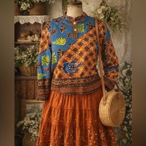 Vintage 1970s African Wax Print Three Quarter Length Sleeve Blouse